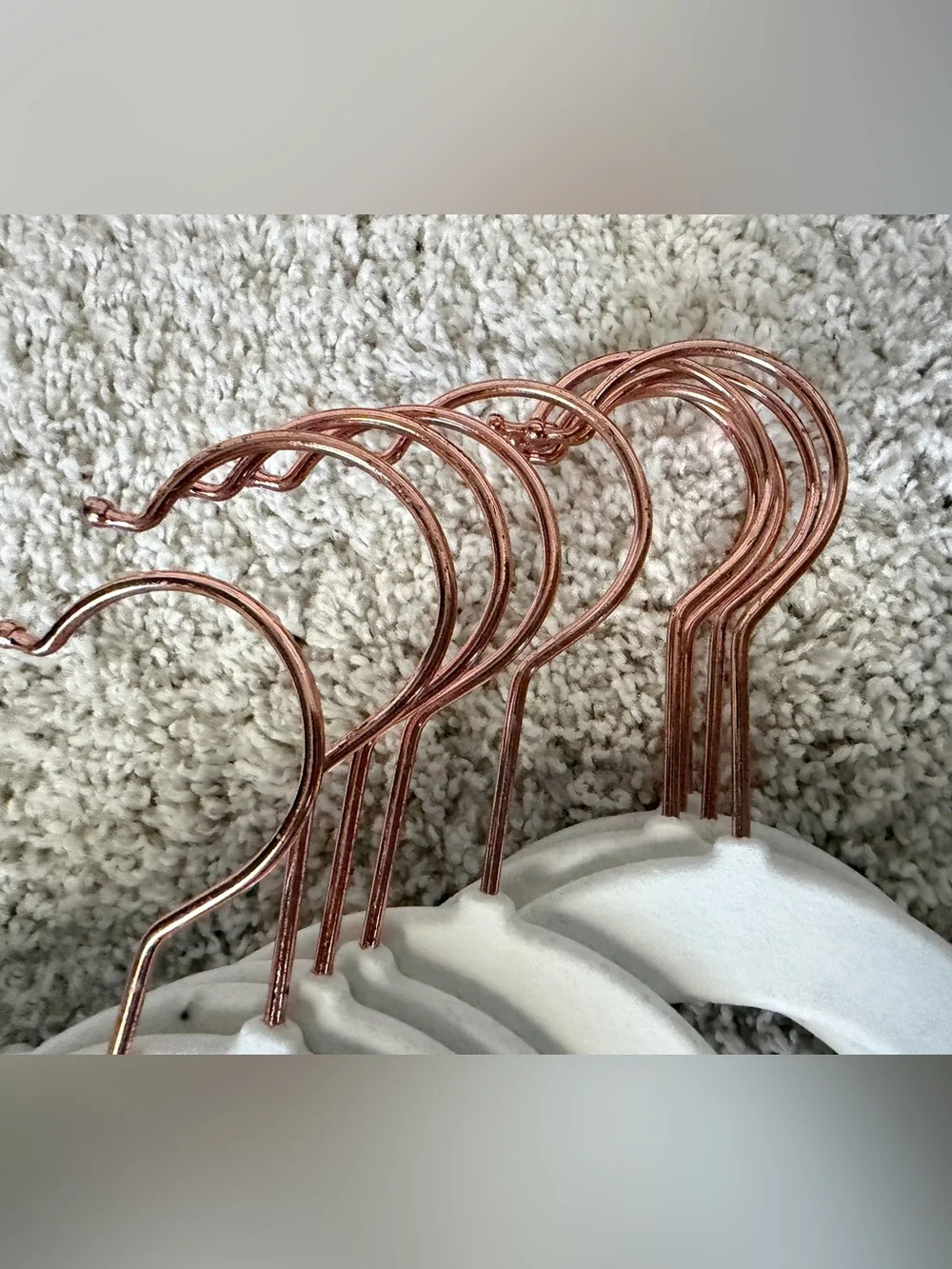 Kid Size White Velvet Non-Slip Clothing Hangers with Rose Gold Hooks - Set of 10